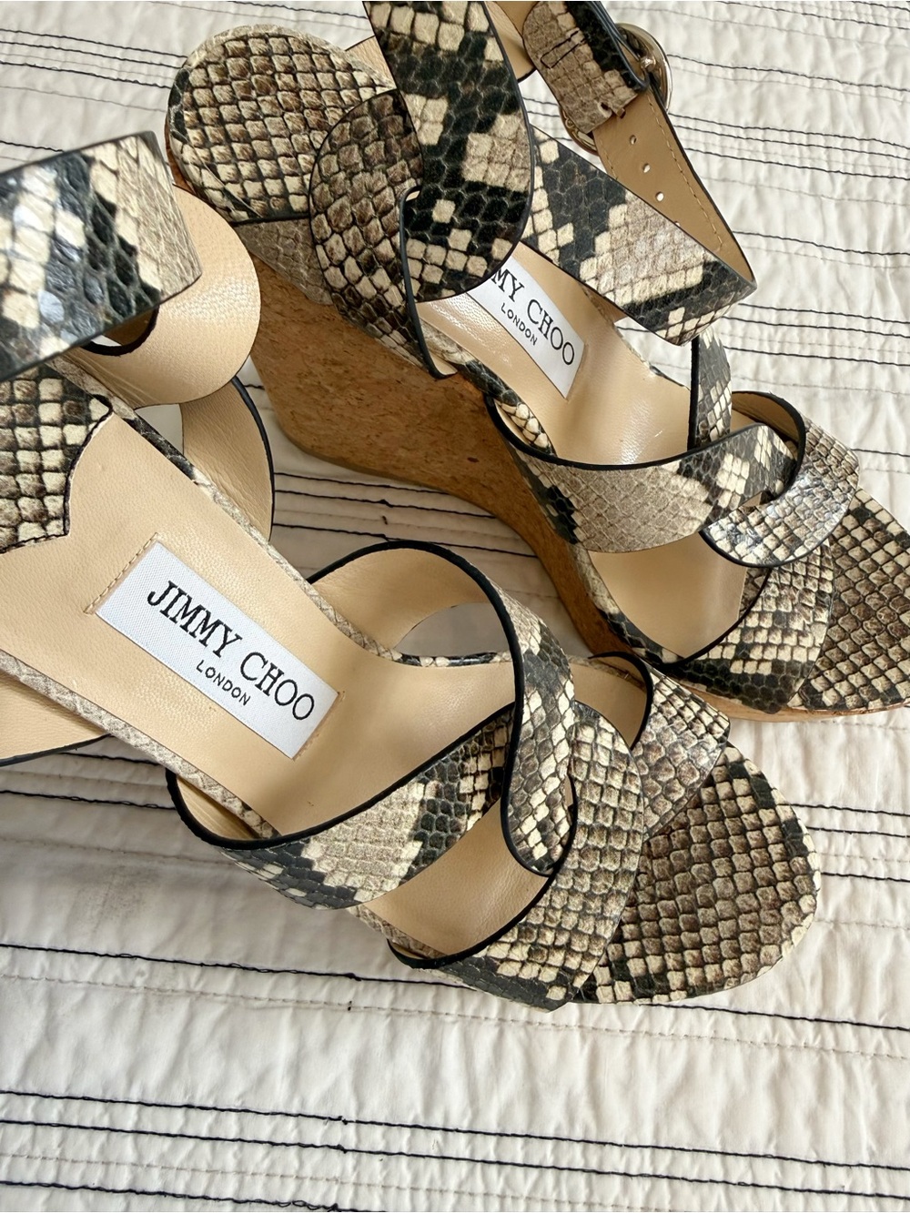 NWT Jimmy Choo Snake Embossed Strappy Sandals Wedge Platform size 39 - Picture 4 of 10